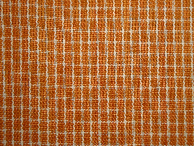 Rustic Woven Orange Homespun Material Window Pane Plaid Material Cotton Rag Quilt Material Primitive Homespun Material Fall Material image 1