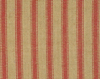 Red Stripe Homespun Ticking Material | Red And Tea Dye Stripe Ticking Material | Primitive Cotton Home Decor Apparel Sewing DIY Material