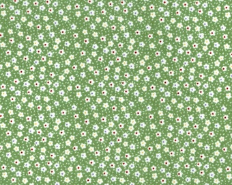 Treasures From The Attic 100% Cotton Green Floral 1930's Reproduction Flower Print Quilt Apparel Home Decor Doll Making Sewing DIY Fabric