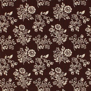 Remember When Civil War Reproduction Brown Cotton Shirting Sewing Fabric Cream Flower Design | Old Antique Vintage Look Fabric FAT QUARTER