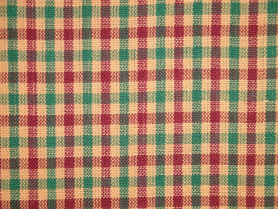 HOMESPUN WOVEN PLAID CHECK RED WINE BEIGE COTTON FABRIC SOLD BY THE YARD