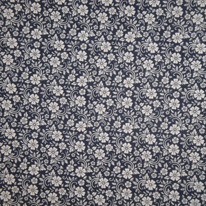 Floral Swirls Blue White Reproduction Calico Sewing Quilt Apparel Doll Making Home Decor Fabric | Primitive Old Antique Vintage Look Fabric