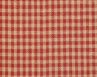 Red And Natural Tan Small Check Fabric | Primitive Red Check Cotton Homespun Fabric | Rag Quilt Doll Making Home Decor Apparel Sewing Fabric