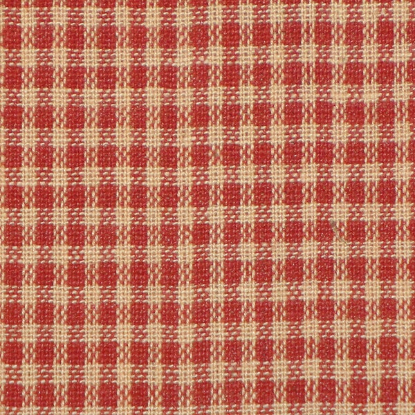 Red And Natural Tan Small Check Fabric | Primitive Red Check Cotton Homespun Fabric | Rag Quilt Doll Making Home Decor Apparel Sewing Fabric