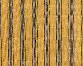 Homespun Ticking Fabric | Mustard And Black Woven Ticking Fabric | Ticking Striped Fabric | Primitive Cotton Quilt Fabric | FAT QUARTER