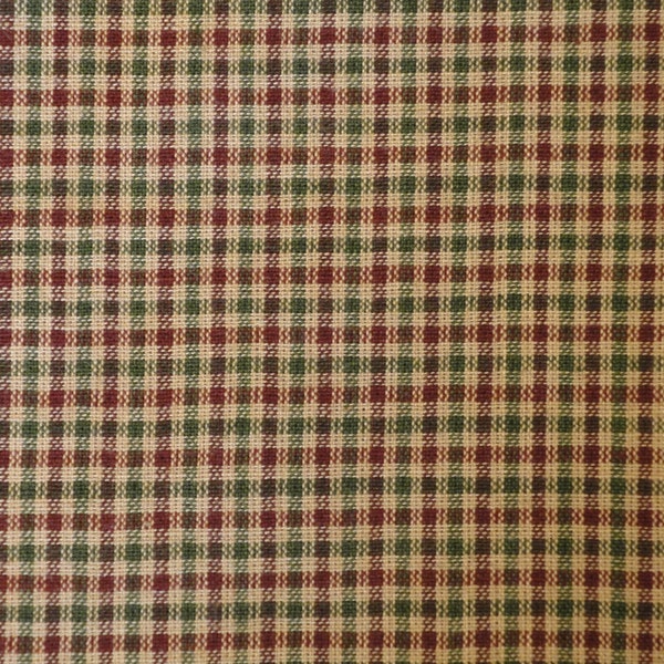 Homespun Check Material | Holiday Christmas Check Material | Wine And Green Small Check Sewing Rag Quilt Doll Making Material FAT QUARTER