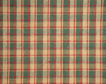 Holiday Plaid Primitive Cotton Homespun Sewing Fabric | Green Tea Dye And Red Plaid Home Decor Fabric | Quilt Fabric | 1 FAT QUARTER