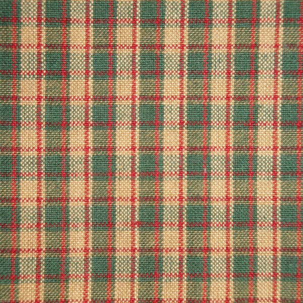 Holiday Plaid Primitive Cotton Homespun Sewing Fabric | Green Tea Dye And Red Plaid Home Decor Fabric | Quilt Fabric | Doll Making Fabric