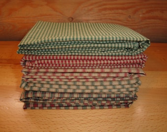 Dunroven House Red Green Check Plaid Ticking Holiday Christmas Fat Quarter Bundle Of 6 | Primitive Farmhouse Rustic Country Homespun Fabric