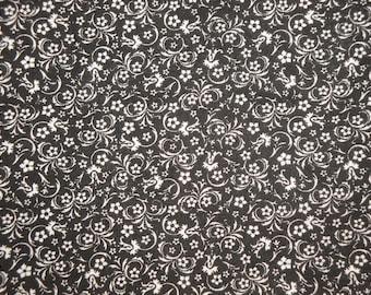 Classic Collection Reproduction Floral Calico Cotton Fabric Black White Flower | Primitive Old Antique Vintage Look Fabric FAT QUARTER