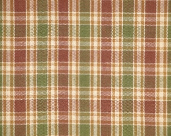 Dunroven House Sage Green Brown White Wheat Plaid Homespun Fabric | Sewing Crafting Quilt Doll Making Apparel Home Decor Primitive Fabric