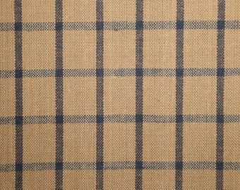 Tea Dye And Navy Blue Woven Window Pane Plaid Homespun Fabric | Cotton Quilt Fabric | Primitive Home Decor Apparel Fabric | FAT QUARTER