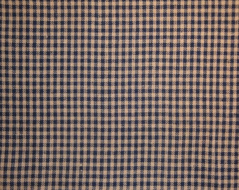 Check Cotton Homespun Fabric | Small Navy And Natural Tan Check Fabric | Rag Quilt Fabric | Wreath Making Fabric | Woven Home Decor Fabric