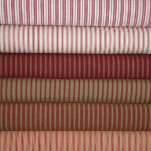 Red Ticking Fabric Red Stripe Homespun Fabric Cotton Twill Ticking Fabric Ticking Fat Quarters Fat Quarter Bundle Of 6 image 1