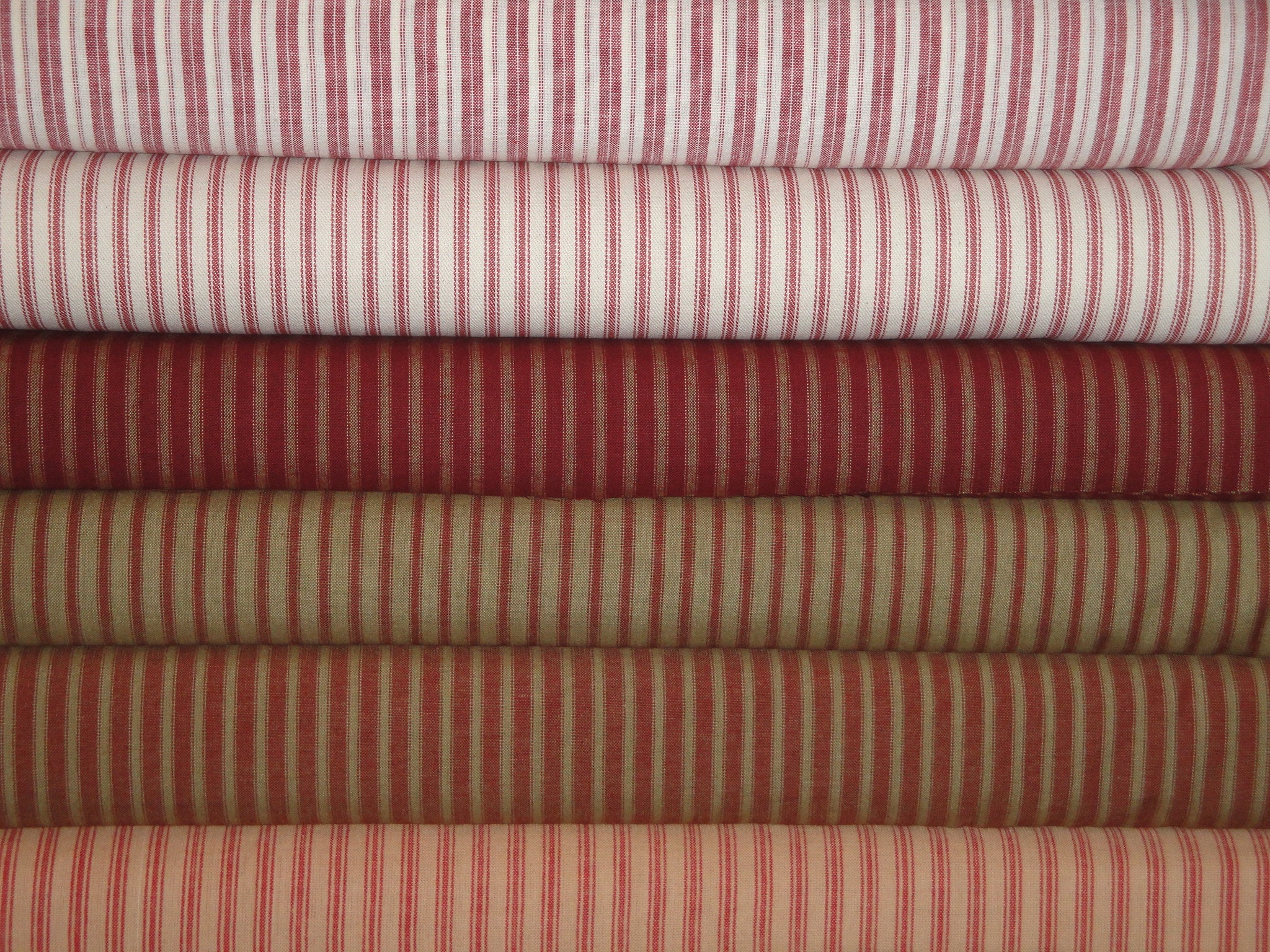 Red And Natural Tan Primitive Ticking Stripe Woven Cotton Homespun Sewing  Fabric