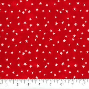 Red Cotton Fabric With White Scattered Stars | Americana Old Glory Patriotic Fabric | Quilt Doll Making Apparel Home Decor DIY Fabric