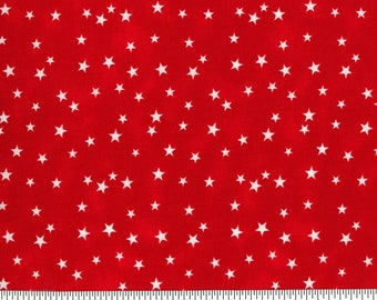 Red Cotton Fabric With White Scattered Stars | Americana Old Glory Patriotic Fabric | Quilt Doll Making Apparel Home Decor DIY Fabric