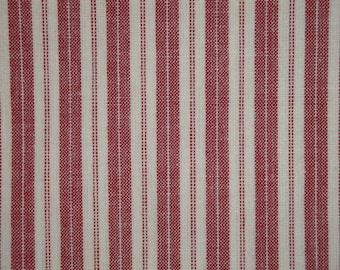 Dunroven House Homespun Ticking Red Stripe Fabric | Red And Cream Primitive Country Rustic Farmhouse Cabin Cotton Home Decor Sewing Fabric