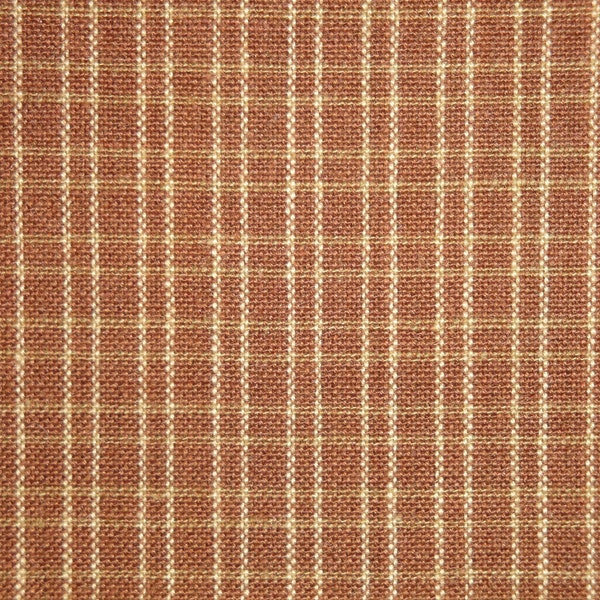 Dunroven House Brown Tea Dye Double Pane Plaid Fabric | Primitive Sewing Fabric | Cotton Rag Quilt Wreath Fabric | Rustic Home Decor Fabric