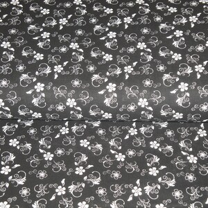 Classic Collection Reproduction Floral Calico Fabric Black White Scroll Flower Primitive Old Antique Vintage Look Fabric FAT QUARTER image 2