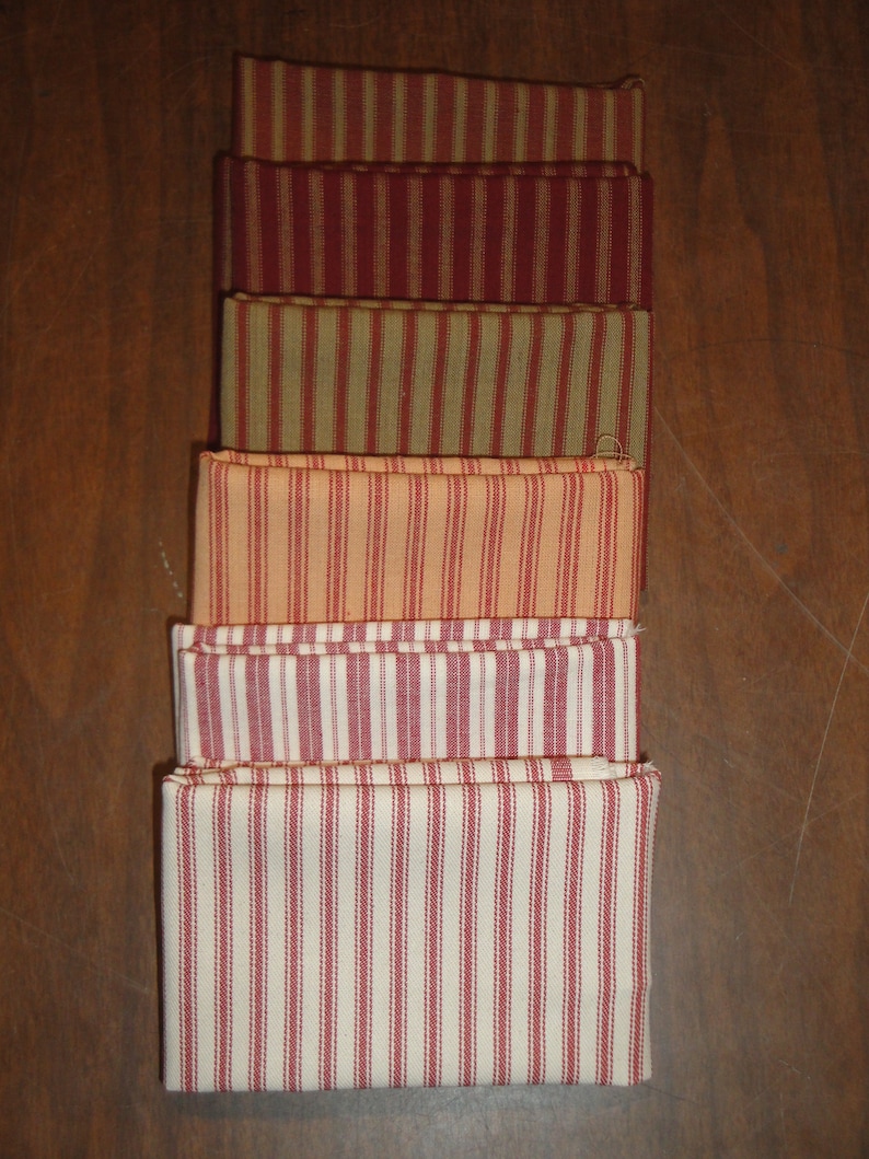 Red Ticking Fabric Red Stripe Homespun Fabric Cotton Twill Ticking Fabric Ticking Fat Quarters Fat Quarter Bundle Of 6 image 3