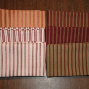 Red Ticking Fabric Red Stripe Homespun Fabric Cotton Twill Ticking Fabric Ticking Fat Quarters Fat Quarter Bundle Of 6 image 4