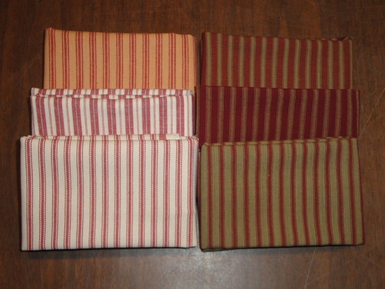 Red Ticking Fabric Red Stripe Homespun Fabric Cotton Twill Ticking Fabric Ticking Fat Quarters Fat Quarter Bundle Of 6 image 4