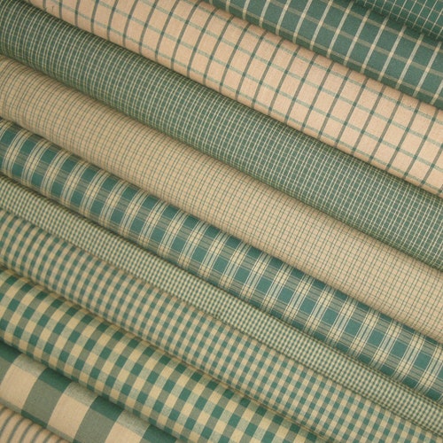 Green and Tea Dye Small Check Woven Cotton Homespun Fabric Etsy