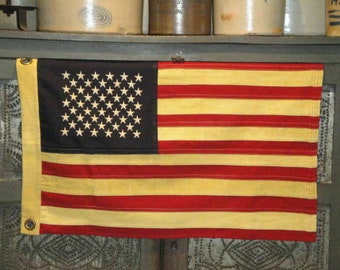 SMALL Primitive Aged Cotton American Flag | Rustic Stars And Stripes | Old Glory | Red White Blue