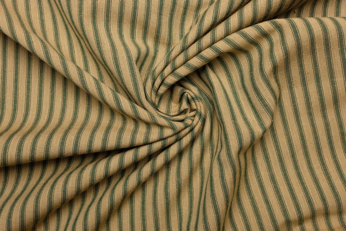 Green Stripe Fabric Homespun Ticking Fabric Green And Tea Etsy