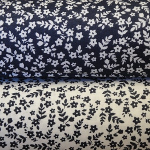 Florals Swirls White Navy Blue Flower Reproduction Calico Quilt Home Decor Fabric | Old Antique Vintage Look Fabric HALF YARD BUNDLE Of 2