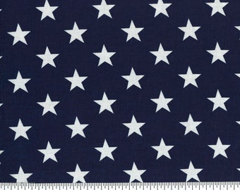 Navy Blue White Star Cotton Fabric |  Quilt Home Decor Apparel Curtain Sewing Fabric | Americana Patriotic Print Fabric 108 WIDE