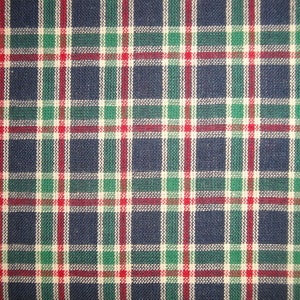 Plaid Fabric FAT QUARTER | Primitive Sewing Craft Quilt Doll Making Apparel Fabric | Navy Green Red And Natural Woven Plaid Cotton Fabric
