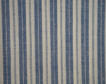 Dunroven House Homespun Ticking Providence Blue Cream Stripe Fabric | Primitive Farmhouse Cabin Doll Making Apparel Home Decor Sewing Fabric