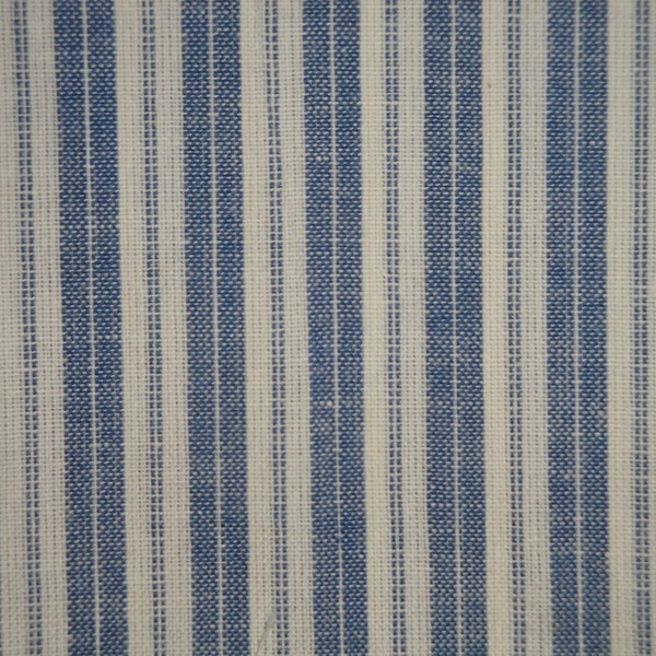 Dunroven House Homespun Ticking Providence Blue Cream Stripe Fabric | Primitive Farmhouse Cabin Doll Making Apparel Home Decor Sewing Fabric