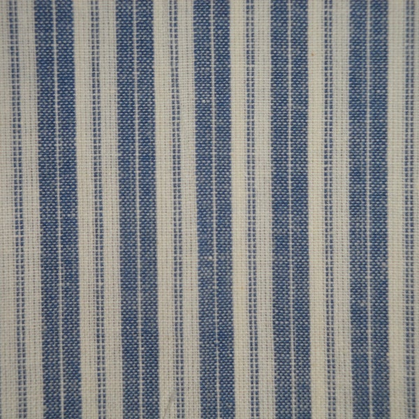 Dunroven House Homespun Ticking Providence Blue Cream Stripe Fabric | Primitive Farmhouse Cabin Doll Making Apparel Home Decor Sewing Fabric