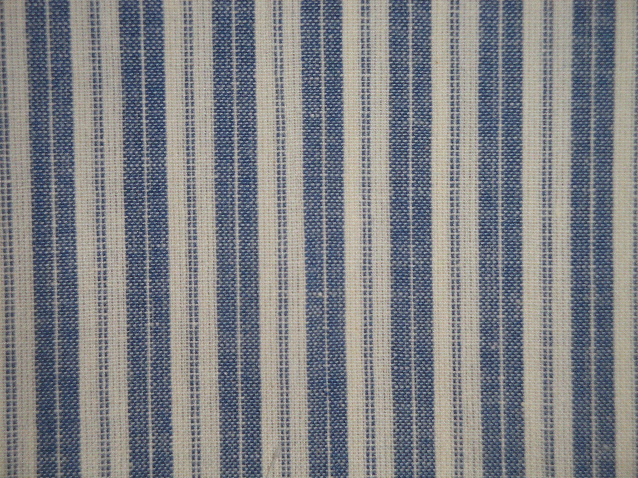 Dunroven House Homespun Ticking Providence Blue Cream Stripe Fabric | Primitive Farmhouse Cabin Doll Making Apparel Home Decor Sewing Fabric