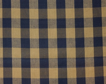 Dunroven House Navy Blue Tea Dye Woven Cotton Buffalo Check Homespun Fabric | Farmhouse Check Fabric | Cotton Home Decor Fabric