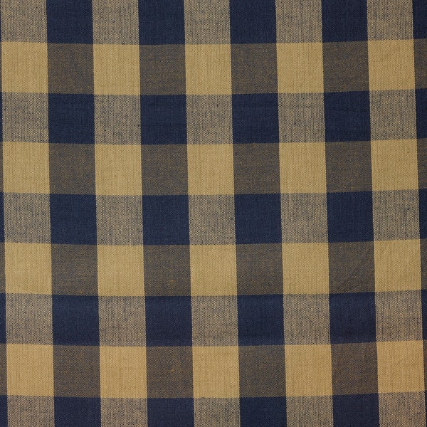 Dunroven House Navy Blue Tea Dye Woven Cotton Buffalo Check Homespun Fabric | Farmhouse Check Fabric | Cotton Home Decor Fabric