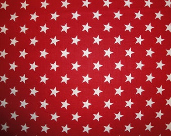 Red With White Star Cotton Fabric | Doll Making Quilt Home Decor Apparel Curtain Sewing Fabric | Americana Old Glory Patriotic Print Fabric