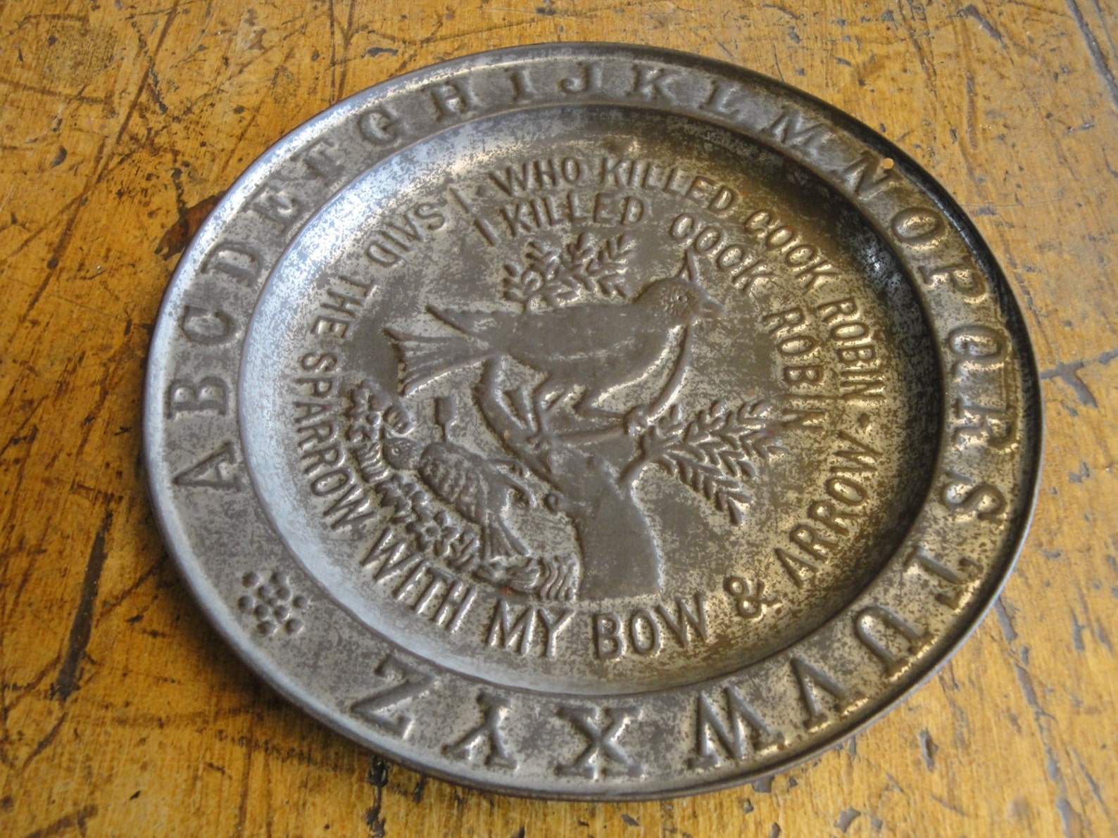 Vintage Tin Childs Plate Primitive ABC Tin Plate Antique Etsy