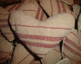 Reproduction Brick Red Stripe Woven Coverlet Heart | Cupboard Tuck Shelf Sitter Basket Filler | Fabric Stuffed Heart | Listing Is For 1