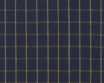 Dunroven House Navy Blue Tea Dye Woven Small Window Pane Plaid Homespun Fabric | Craft Quilt Doll Making Apparel Home Decor Sewing Fabric