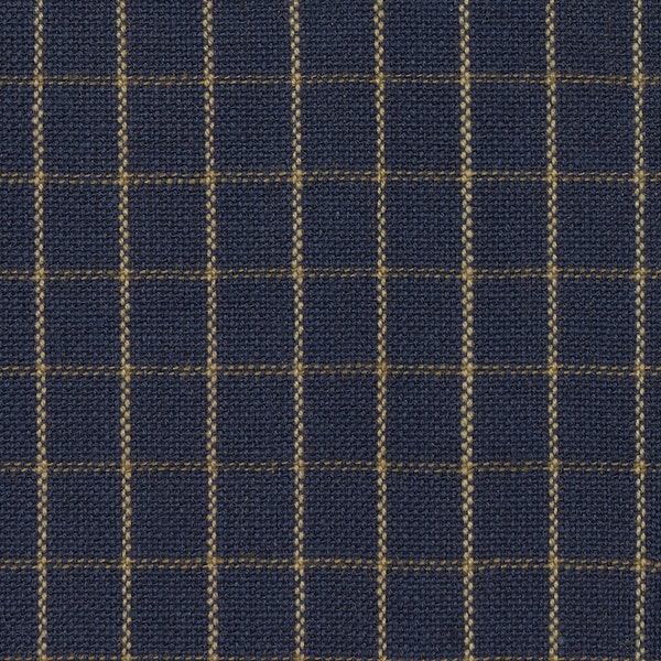 Dunroven House Navy Blue Tea Dye Woven Small Window Pane Plaid Homespun Fabric | Craft Quilt Doll Making Apparel Home Decor Sewing Fabric