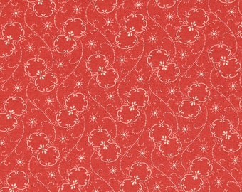 Classic Floral Reproduction RED Calico Cotton Fabric Flower Swirl Sunburst Design | Primitive Old Antique Vintage Look Fabric FAT QUARTER