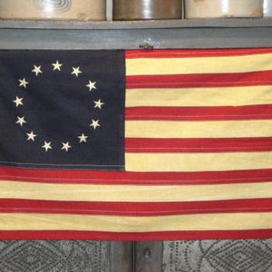 SMALL Primitive Aged Cotton Betsy Ross Flag | Rustic Stars And Stripes | Old Glory | Red White Blue