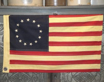 SMALL Primitive Aged Cotton Betsy Ross Flag | Rustic Stars And Stripes | Old Glory | Red White Blue