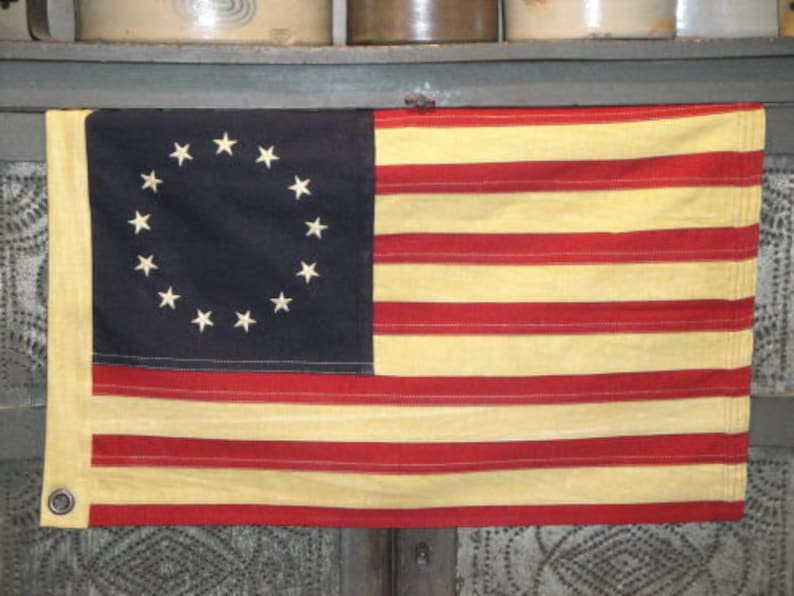 SMALL Primitive Aged Cotton Betsy Ross Flag Rustic Stars And Stripes Old Glory Red White Blue image 1