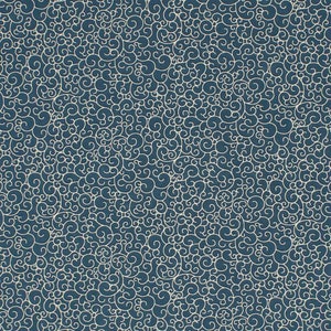 Op de afbeelding: Een naadloos patroon van witte swirls op een donkerblauwe achtergrond. De swirls zijn ingewikkeld en creëren een gevoel van beweging.