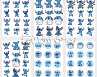 Adornos para cupcakes de Stitch, decoraciones para fiestas de cumpleaños, descarga digital instantánea.